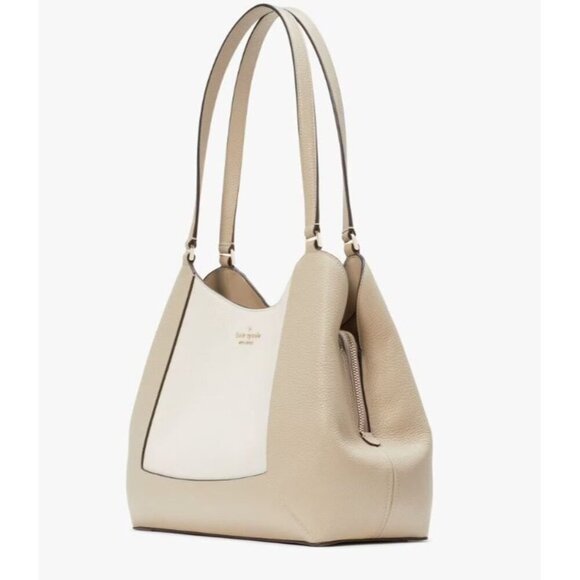 Kate Spade Womens Pebbled Leather Lena Sand Colorblock Large Shoulder Bag New - Picture 3 of 9